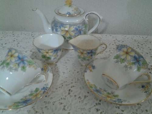 part vintage tea for two Delphine porcelain tea set please note