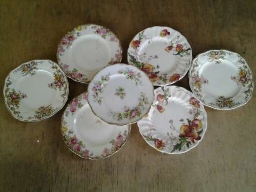 Assorted lot of pretty vintage odd six porcelain side plates