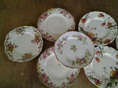 Assorted lot of pretty vintage odd six porcelain side plates