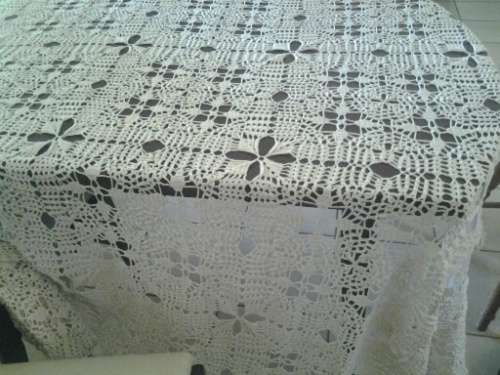 very large hand made crochet table cloth