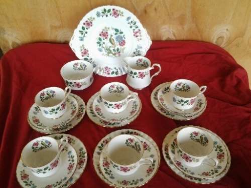 A stunning vintage Porcelain Royal Staffordshire Tea set with a Pheasant and floral scene