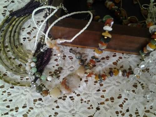 two wooden vintage storage trinket boxes filled with ladies costume jewelry