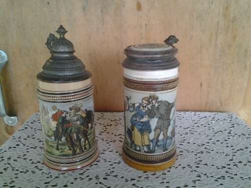 two nice vintage German ? stain mugs