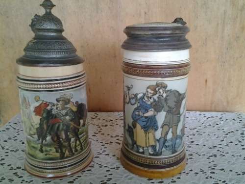 two nice vintage German ? stain mugs
