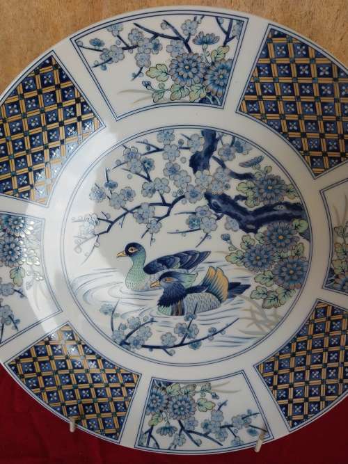 Imari blue and floarl duck scene plate