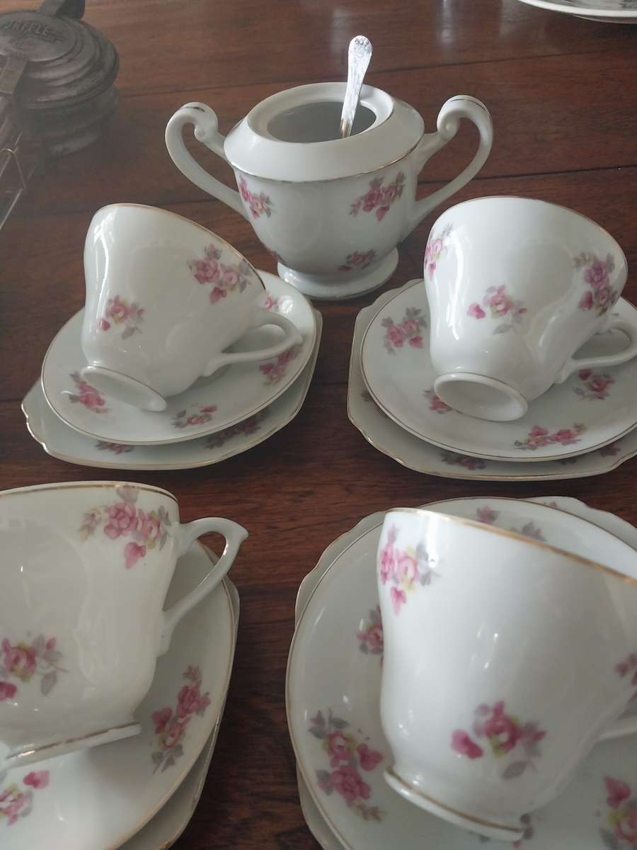 Vintage part procelain  pink floarl tea set