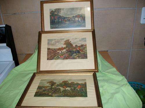 Set of three Fox hunting scenes pictures all framed
