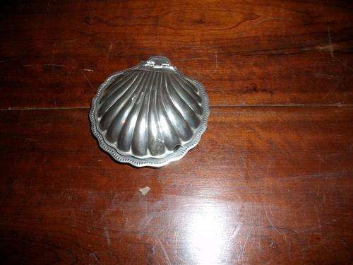 Sliver plated shell butterdish with blue inner