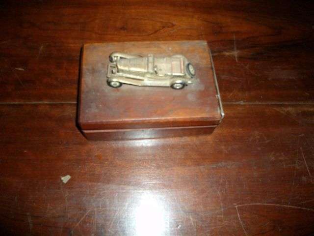 wooden card box with old car on top of the box