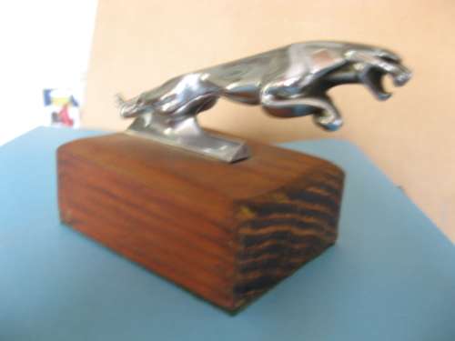 Original Mark 10 Jaguar leaping cat mascot on wooden base