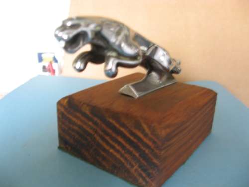 Original Mark 10 Jaguar leaping cat mascot on wooden base