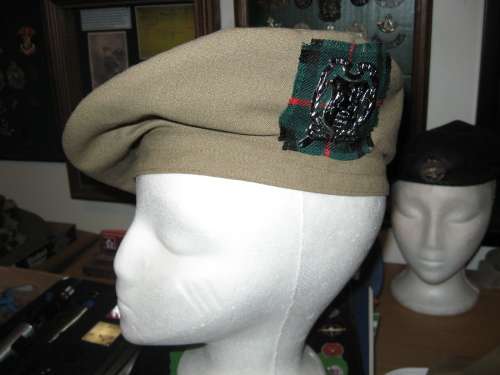 Pretoria Highlanders Officer's Tam O'Shanter with green toorie, badge, tartan backing