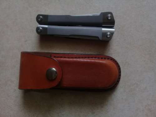 Multi tool with leather pouch, 9 functions