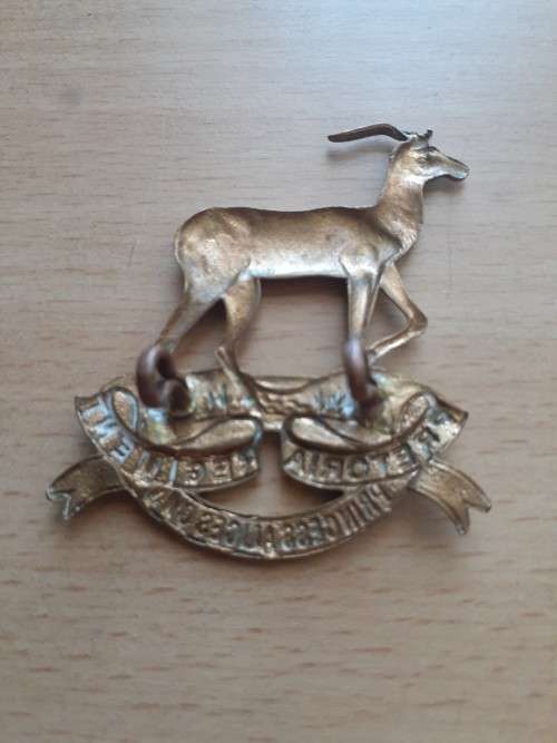Pretoria Regiment brass Helmet and cap badge, Princess Alice`s Own