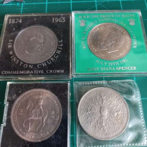 Lots of 4 commemorative Crowns, Churchill, Charles & Diane, Queens Jubilee, Queen Mother