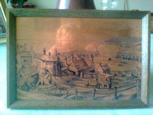 Beautiful Copper Etching of Harbour Scene, framed