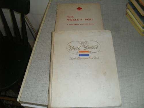 (jn) 2x GORGEOUS VINTAGE RECIPE BOOKS - The Royal Hostess, SA own cook book -Red Cross Cookery Book,