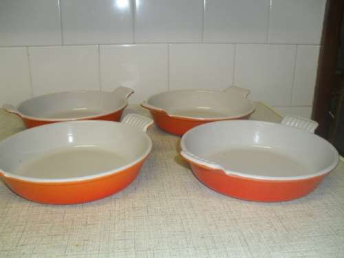 (jy1/20)  4x  COUSANCE / LE CREUSET  -ENAMELED CAST IRON - made in FRANCE AU GRATIN CASSEROLE DISHES