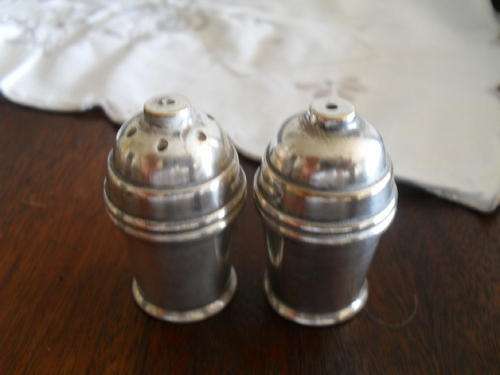 A VINTAGE SPB HJS SILVER PLATED SALT AND PEPPER SHAKERS