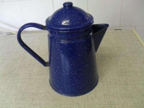 LOVELY DARK BLUE SPOTTED ENAMEL COFFEE POT -no makers name