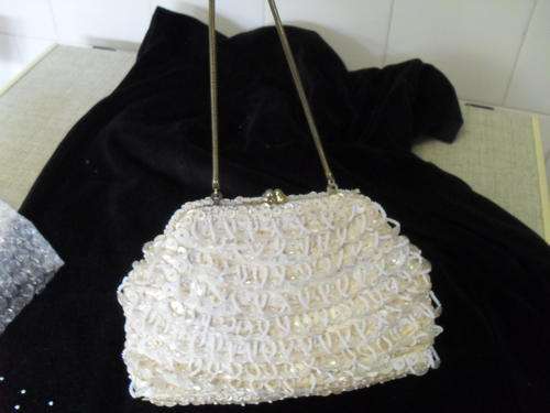a beautiful GATSBY MOTHER OF PEARL SEQUINED EVENING BAG with beads.
