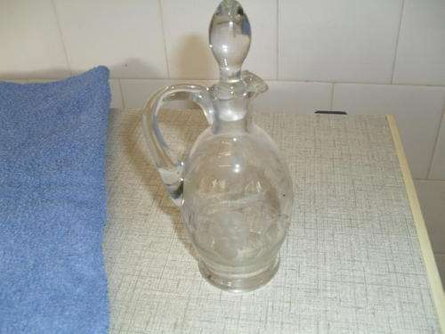 a BEAUTIFUL GRAPE ETCHED VINEGAR / OIL DECANTER with STOPPER