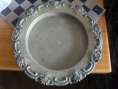 a LARGE SILVER PLATED PLATE with beautifully patterened edges -30cm across 2cm deep