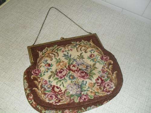 (22) an UNUSUALLY LARGE PETTIT POINT VINTAGE HAND BAG - 24cm x 20cm no inner lining