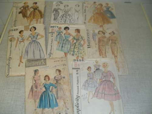 (MH) 8x VINTAGE FEMALE DRESS SEWING PATTERNS -SIMPLICITY, BUTTERICK LEROY