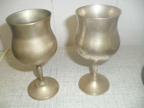 (SPT)  A PAIR OF VINTAGE SILVER PLATED (WORN) GOBLETS