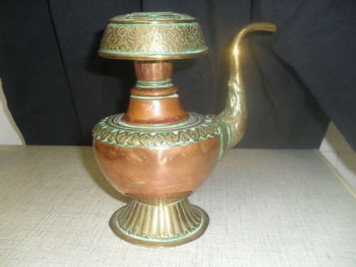 (JEr) A RARE ANTIQUE BRASS and COPPER  INDIAN KITCHEN WATER PURIFIER  POT JUG