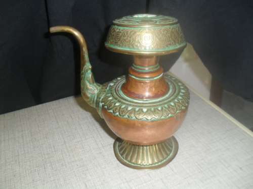 (JEr) A RARE ANTIQUE BRASS and COPPER  INDIAN KITCHEN WATER PURIFIER  POT JUG