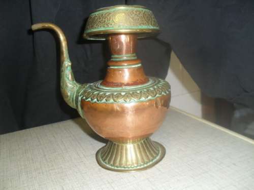(JEr) A RARE ANTIQUE BRASS and COPPER  INDIAN KITCHEN WATER PURIFIER  POT JUG