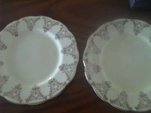 2x  ROYAL ALBERT YELLOW &GOLD TRIM SIDE PLATES - 16cm across