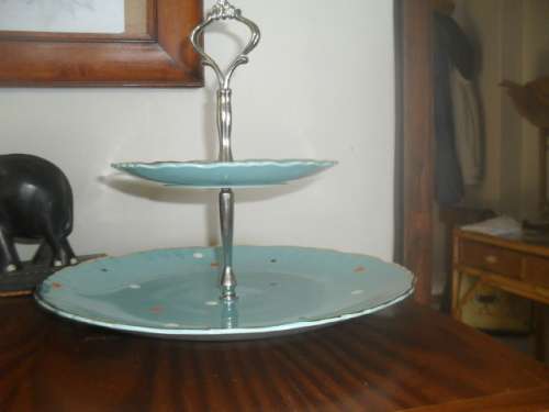 VINTAGE OLD FOLEY JAMES KENT STAFFORDSHIRE TWO TIER CAKE STAND 5443. -large plate 28cm wide