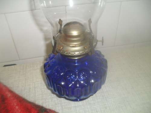 (JEr) A GORGEOUS COLBALT BLUE GLASS JELPIN INDUSTRIAL MARC LAMP.