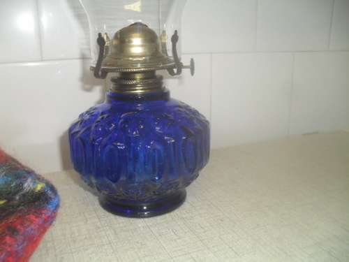 (JEr) A GORGEOUS COLBALT BLUE GLASS JELPIN INDUSTRIAL MARC LAMP.