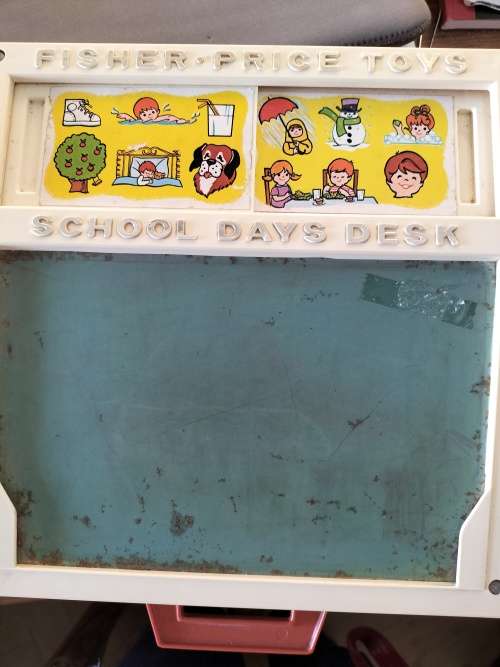 A VINTAGE COMPLETE FISHER PRICE SCHOOL DAYS DESK