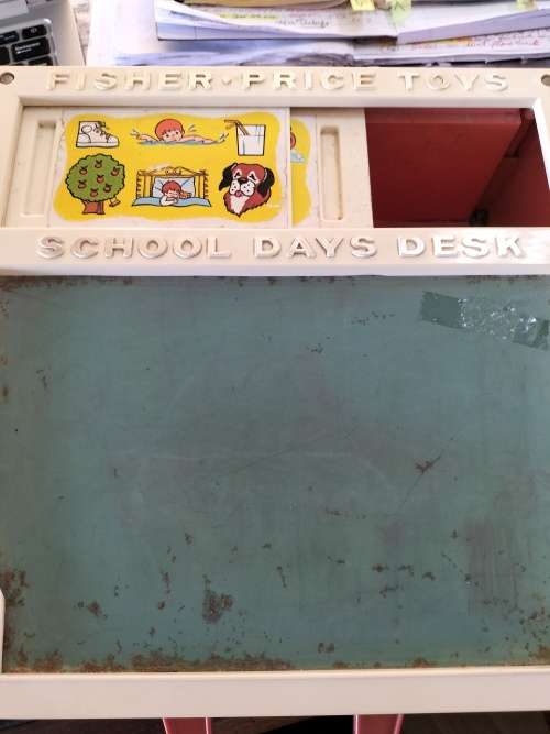 A VINTAGE COMPLETE FISHER PRICE SCHOOL DAYS DESK