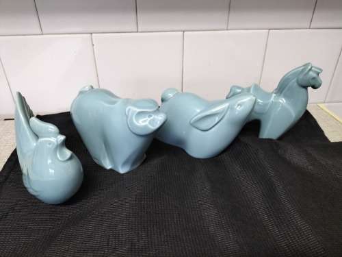 *#. 4x JADE COLOURED CERAMIC, CHICKEN,RABBIT, RAM & HORSE marked TZ
