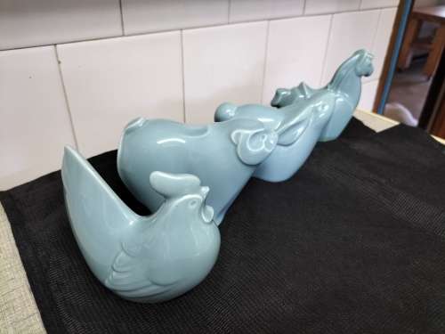 *#. 4x JADE COLOURED CERAMIC, CHICKEN,RABBIT, RAM & HORSE marked TZ