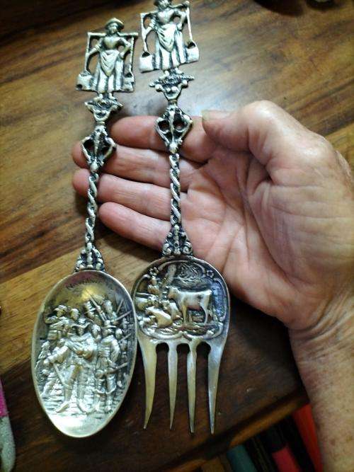 *. VINTAGE SILVER??? DUTCH SERVING UTENSILS -no clear markings-22cm