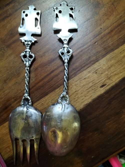 *. VINTAGE SILVER??? DUTCH SERVING UTENSILS -no clear markings-22cm