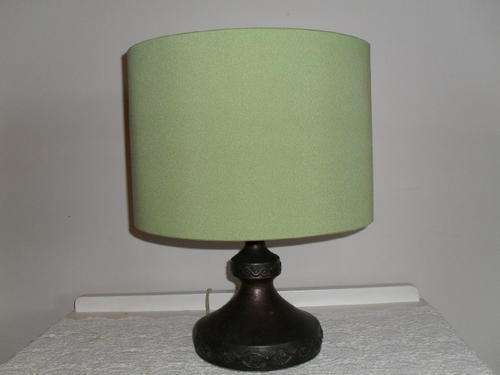 Distinct 70s feel to this ceramic base, green shaded lamp