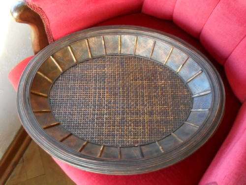 A THIN  HANDMADE OVAL WOODEN TABLE CENTRE PIECE