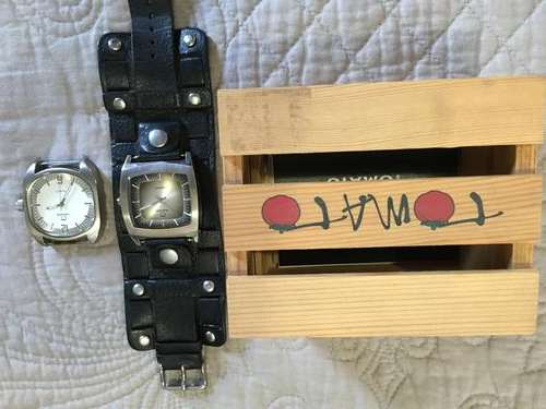 Tomato Leather Watch with White and Black Face