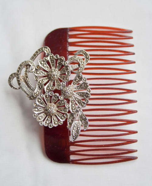 VINTAGE MARCASITE HAIR COMB/SLIDE - LOVELY HAIR ACCESSORY - FROM REPURPOSED MARCASITE BROOCH