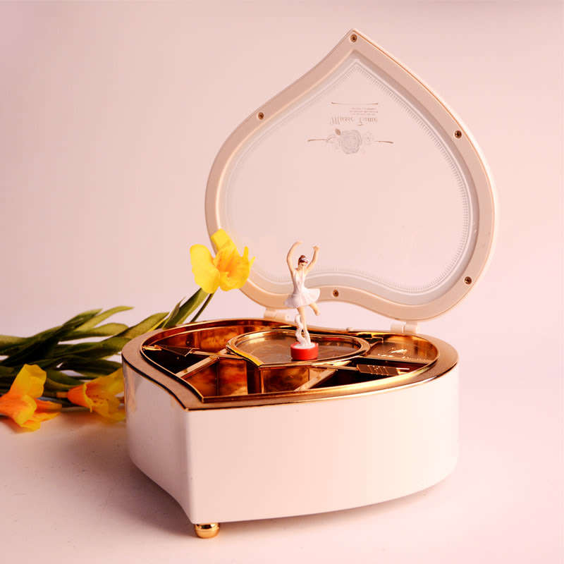 Romantic Heart Shape Dancing Ballerina Mechanical Musical Jewelry Box