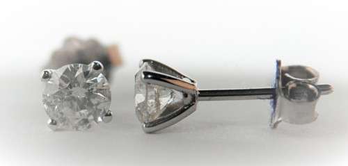 1.01 carat E VS1 [R105943.64] CERTIFIED Round Diamond Stud Earrings Set In 14 Karat Solid White Gold