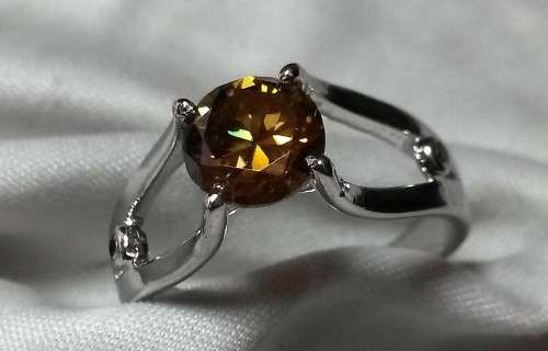 1.14 Ct Moissanite and black natural Diamond ring set in Sterling silver